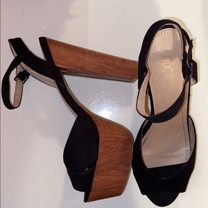 Black wooden platform heels